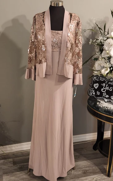 Modest Chiffon A-Line Mother Of The Bride Dress with Long Sleeve Square Neckline