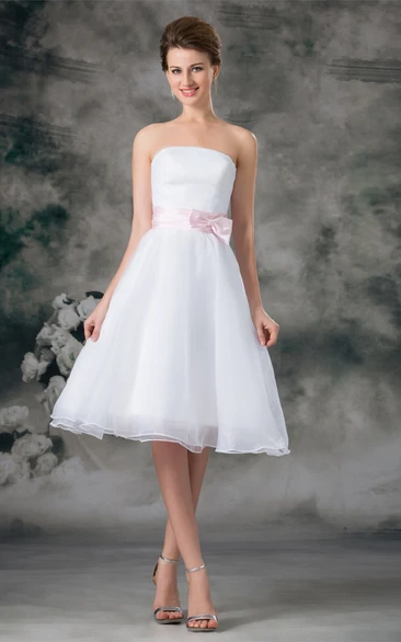 A-Line Formal Dress with Strapless Knee-Length and Bow Detail