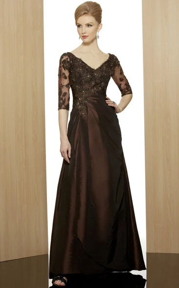 Ankle-Length Satin Sheath Formal Dress with Appliques and Beading