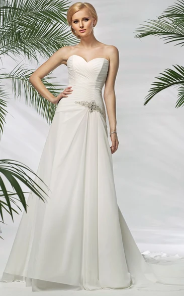 Maxi A-Line Tulle and Satin Wedding Dress with Sweetheart and Waist Jewelry