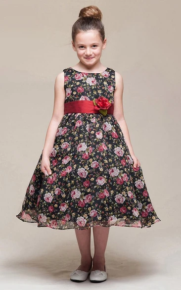 Chiffon & Satin Tiered Flower Girl Dress Tea-Length & Tiered