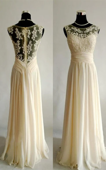 Sleeveless Lace Appliques Chiffon Prom Dress Elegant & Long