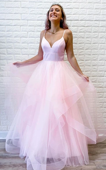 Modern A-Line Formal Dress with Satin and Tulle Ruffles