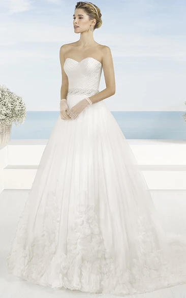 Floor-Length Tulle Wedding Dress with Jeweled Bodice A-Line