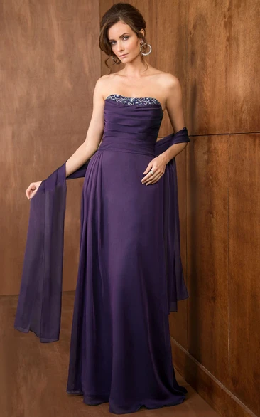 Crystal A-Line Mother Of The Bride Dress with Matching Shawl Long Formal Dress