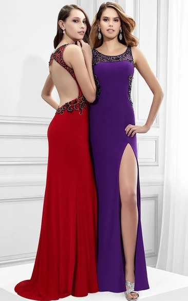 Sleeveless Beaded Scoop Neck Jersey Prom Dress Unique Women's Dress