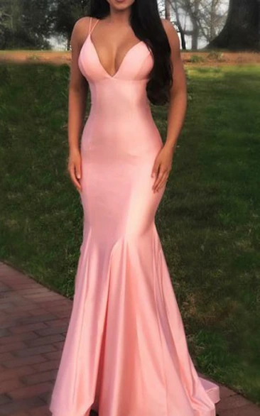 Mermaid Satin Spaghetti Strap Open Back Prom Dress Sexy & Modern