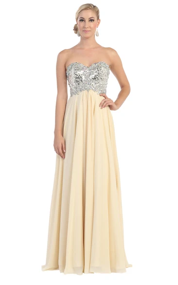 Sweetheart Chiffon Backless Prom Dress with Sequins and Pleats