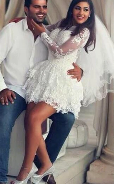 Short White Homecoming Dress with Delicate Lace Long Sleeve Classy