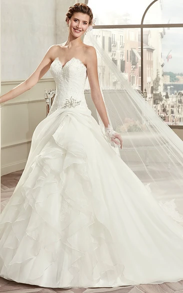 A-Line Lace Ruching Wedding Dress with Beaded Details Flowy and Chic