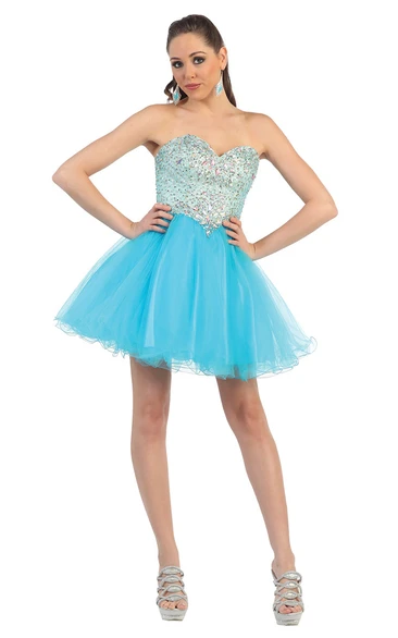 Sweetheart Tulle Backless A-Line Formal Dress with Beading