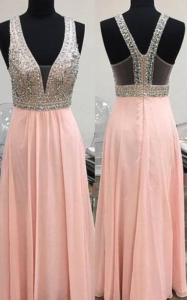 Lovely Pink Halter Chiffon Prom Dress with Beading for Women's Formal Occasions