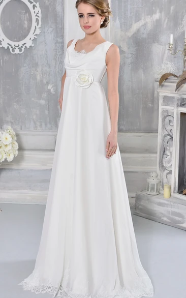 Sleeveless Cowl-Neck Empire Chiffon Wedding Dress Lace Floor-Length