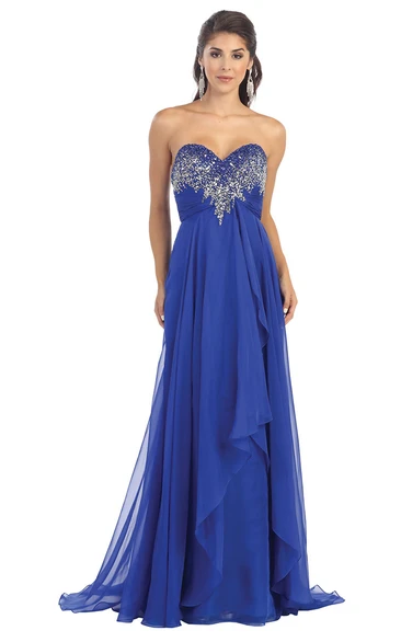 Chiffon Empire Sweetheart Bridesmaid Dress with Draping and Backless Design