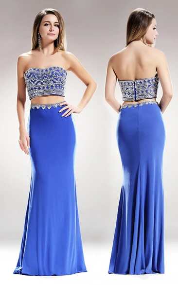 Sweetheart Sleeveless Backless Jersey Formal Dress with Beading and Pleats