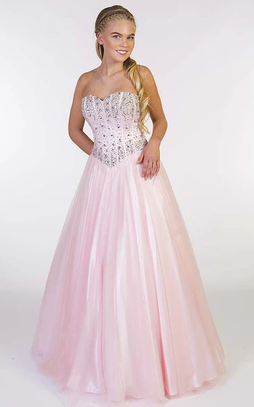 A-Line Tulle Prom Dress with Sweetheart Neckline and Beaded Bodice