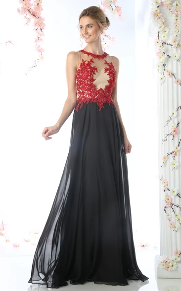 Maxi Chiffon Jewel-Neck Dress with Appliques for Women