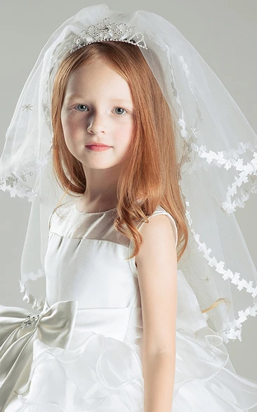 Crown Multi-layer Lace Bottom Tulle Veil for Flower Girls Bridesmaid Dress Accessories