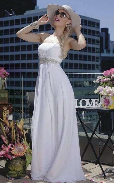 Chiffon Strapless Jeweled Plus Size Wedding Dress with Ruching
