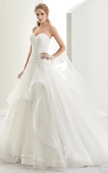 A-Line Sweetheart Wedding Dress with Appliques and Ruffles Elegant Bridal Gown