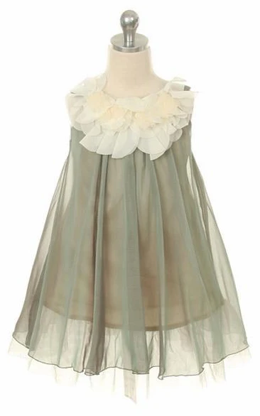 Chiffon Tiered Flower Girl Dress Tea-Length Elegant 2024