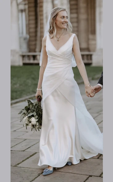 Casual Ruching Chiffon Bridal Gown Straps Sleeveless Sweep Train Low-V Back