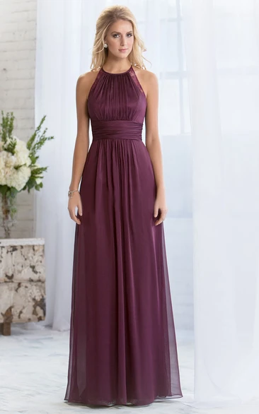 High-Neck A-Line Floor-Length Bridesmaid Dress with Keyhole Back Elegant A-Line Bridesmaid Dress with High-Neck and Keyhole Back