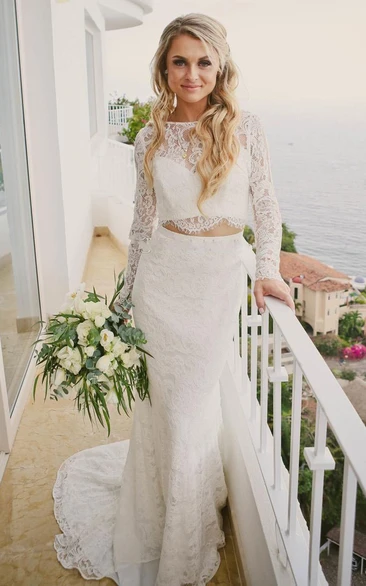 Bohemian Lace Two-Piece Floor-length Wedding Dress Long Sleeve