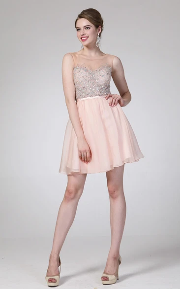 Sleeveless Scoop-Neck A-Line Chiffon Dress with Beading for Prom