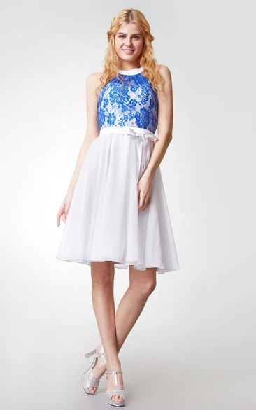 Lace A-line Short Bridesmaid Dress with Keyhole Back Ethereal & Chiffon