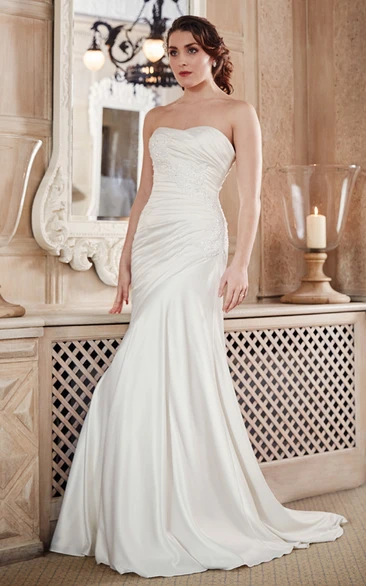 Jersey Wedding Dress with Brush Train Strapless & Ruched