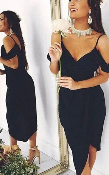 Sheath Off-shoulder Split Front High-low Chiffon Homecoming Dress with Spaghetti Straps