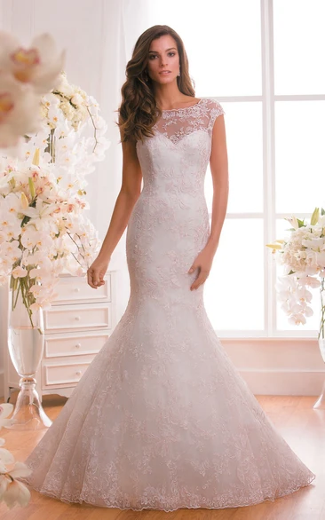 Mermaid Wedding Dress with Appliques Cap-Sleeved & Elegant