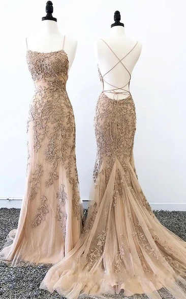 Sleeveless Lace Mermaid Prom Dress Elegant Applique