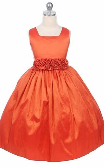 Tiered Taffeta Flower Girl Dress Tea-Length Unique Style