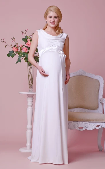 A-line Chiffon Maternity Wedding Dress with Sash Cowl Neckline Wedding Dress