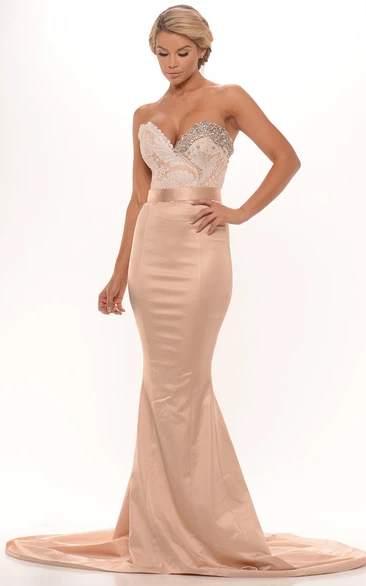 Beaded Sweetheart Satin Prom Dress with Backless Style Mermaid Prom Dress