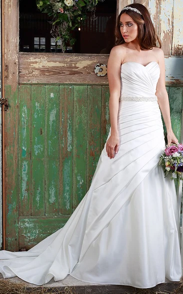 Jeweled Satin Wedding Dress A-Line Sweetheart Side-Draped