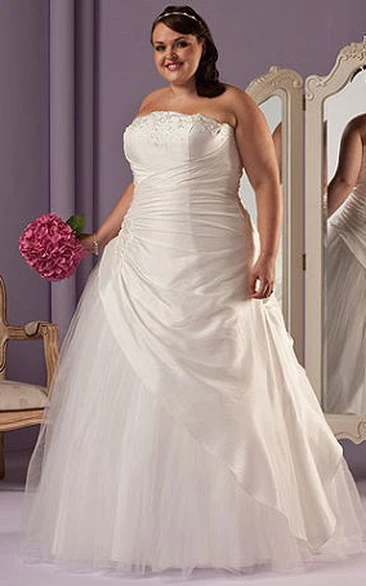 Bridal Ball Gown with Strapless Taffeta Wrap Lace-Up Back and Tulle Skirt