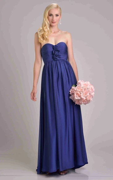 Sweetheart Chiffon Dress with Floral Accents for Bridesmaids