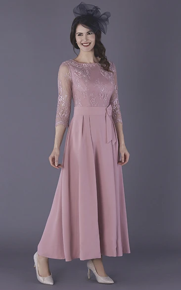 Ankle Length Chiffon Mother of the Bride Dress with Illusion Sleeves