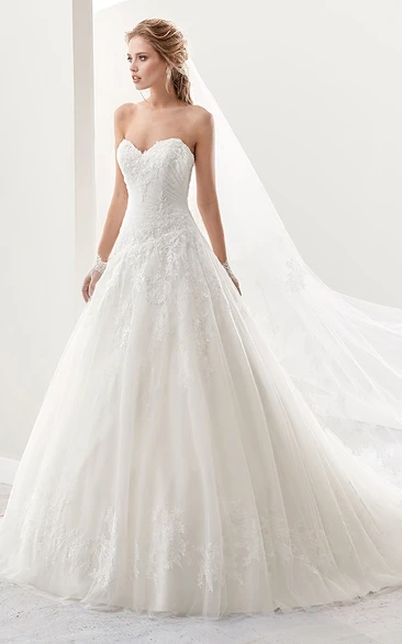 Classic A-Line Lace Wedding Dress with Brush Train