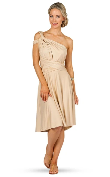 Ruched Chiffon Bridesmaid Dress with Straps Knee-Length One-Shoulder