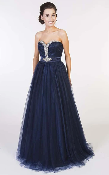 A-Line Tulle Prom Dress with Sweetheart Neckline and Beaded Bodice