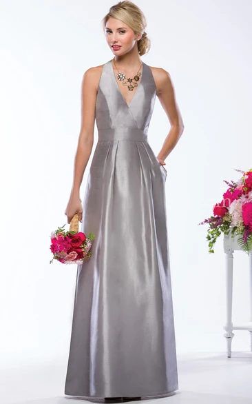 A-Line V-Neck Bridesmaid Dress with Pockets and Keyhole Back