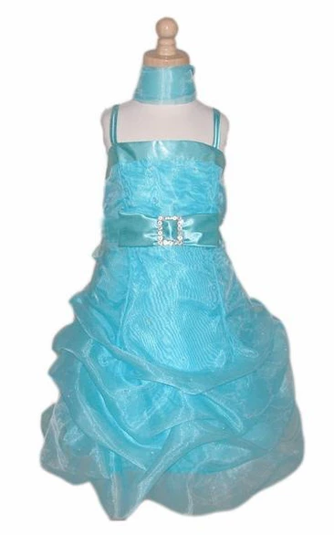 Beaded Organza Flower Girl Dress with Sash Short Cape