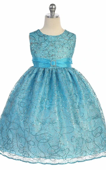 Broach Tiered Beaded Sequins&Organza Tea-Length Flower Girl Dress With Sash Modern Dress for Girls