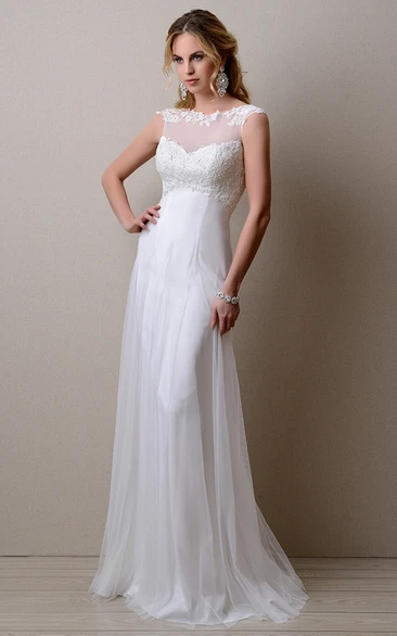 A-Line Tulle Empire Gown with Lace Top and Keyhole Back