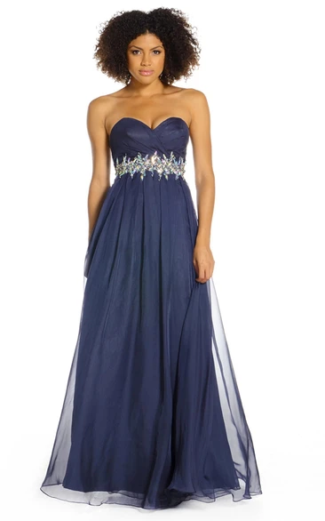 Floor-Length Jeweled Chiffon Prom Dress with Sweetheart and V-Back