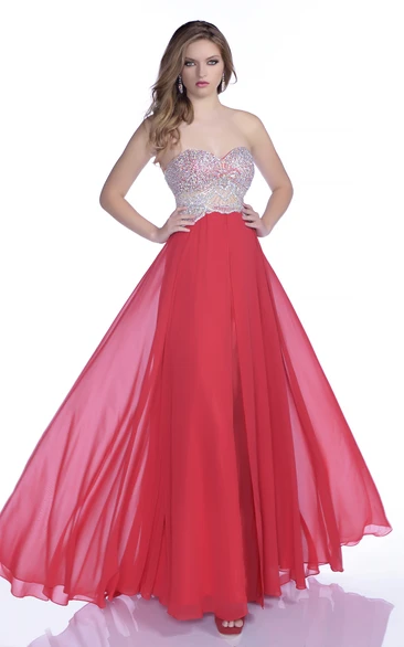 A-Line Chiffon Jeweled Prom Dress Sweetheart Women's 2024 Elegant